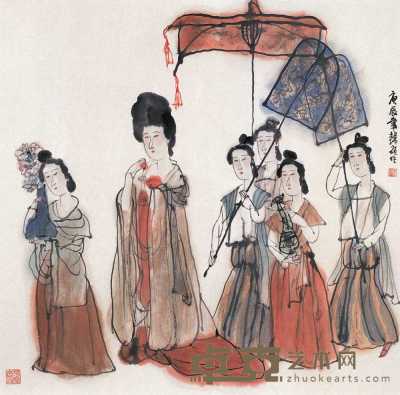 韩硕 庚辰（2005年）作 贵妃出游图 片 68×68cm